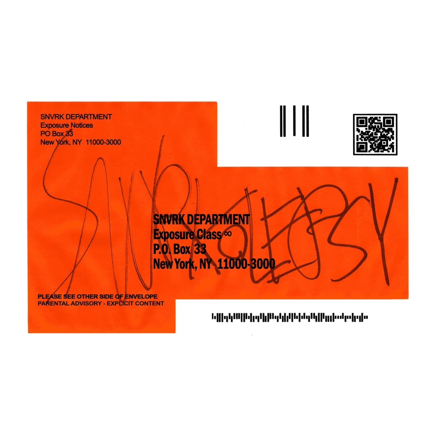SNVRKOLEPSY cover: the SNVRK DEPARTMENT envelope, signed